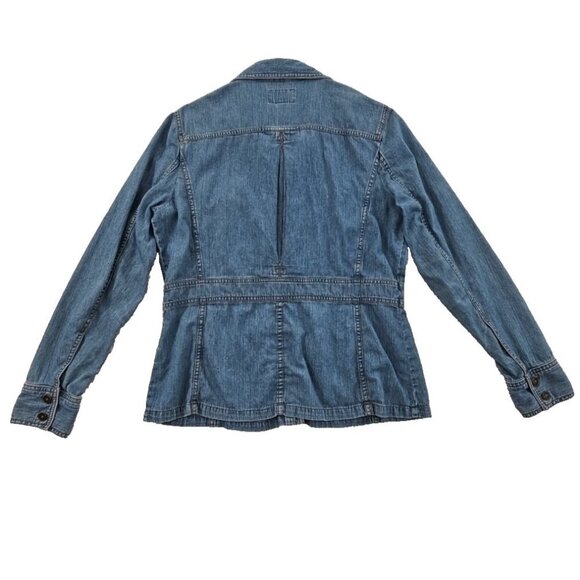 Chaps Denim Shacket Women's L Metal Logo Buttons Vintage EUC 4 Pockets Jacket - Picture 2 of 16